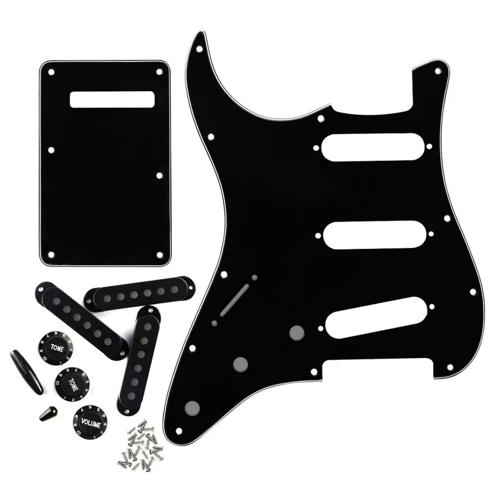 

Set of Left Handed Guitar Pickguard SSS & Back Plate & 52/52/52mm Single Coil Pickup Covers Guitar Knobs Guitar Parts
