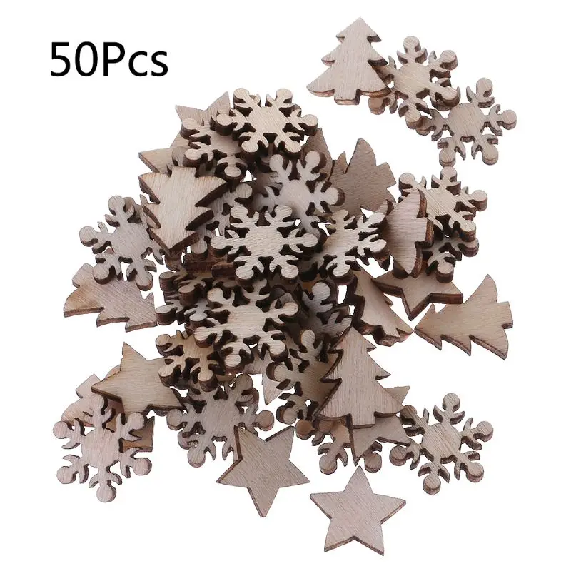 

50pcs Laser Cut Wood Embellishment Wooden Winter Festival Christmas Shape Craft Wedding Decor