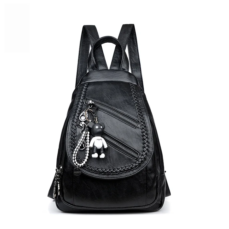

Fashion Women Travel Leather Backpack Girl's Weaving Small College Preppy School Bag For Teenagers Girls Mochila Femininas