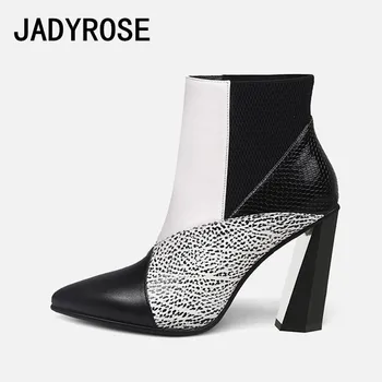 

Luxury Women Short Chelsea Boots Pointed Toe Winter Ankle Boots 9cm Chunky High Heels Bota Feminino Handmade Woman Botines Mujer