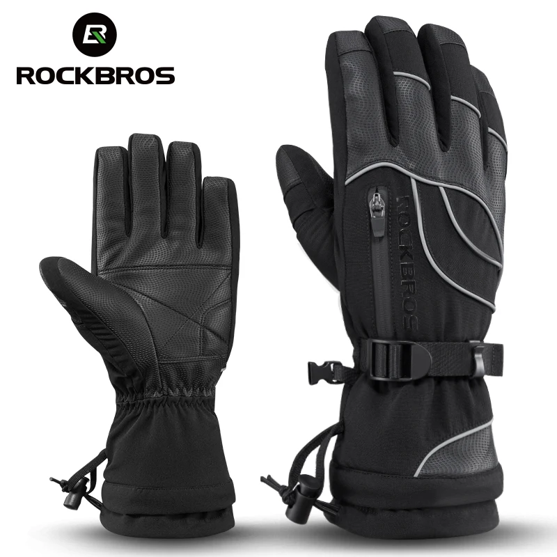 ROCKBROS Cycling Winter Windproof Outdoor Sports Full Finger Black Gloves 