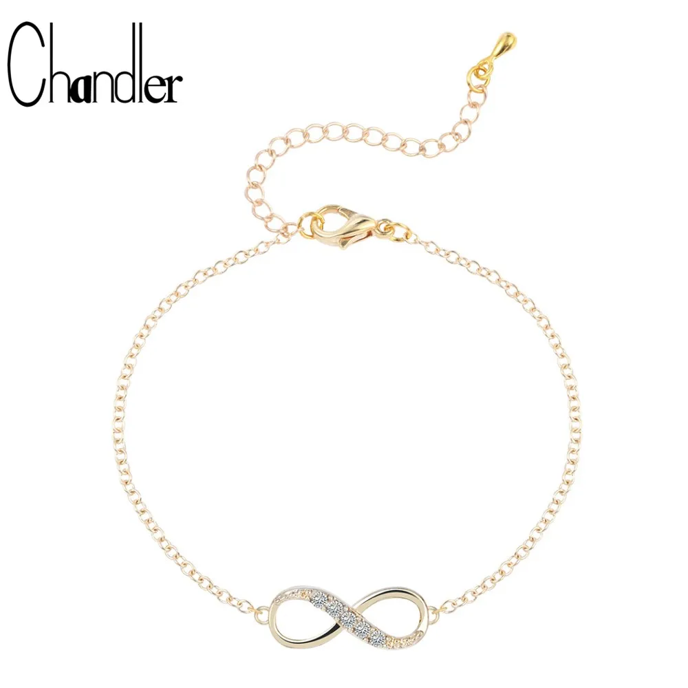 Chandler  2018 New Fashion Infinity Bracelet For Women Filled Crystal Stones Bracelet Infinity Number 8 Chain Bangle bileklik