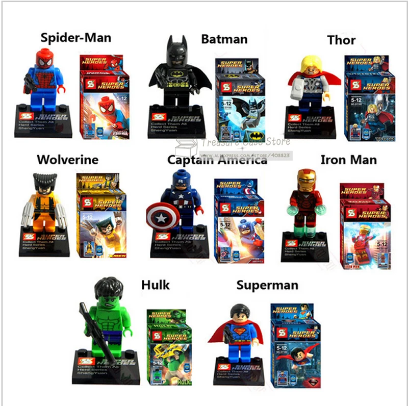 

SY180 Super Heroes Action Figures The Avengers Ironman spiderman Superman Batman Captain America hulk Thor Building Block