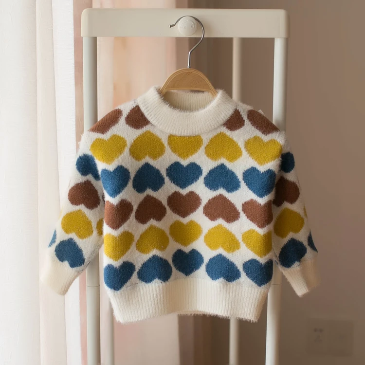 

Girls sweater long sleeves 2019 winter children's sweater kids girls love thickened sweaters kids baby Bottoming tops
