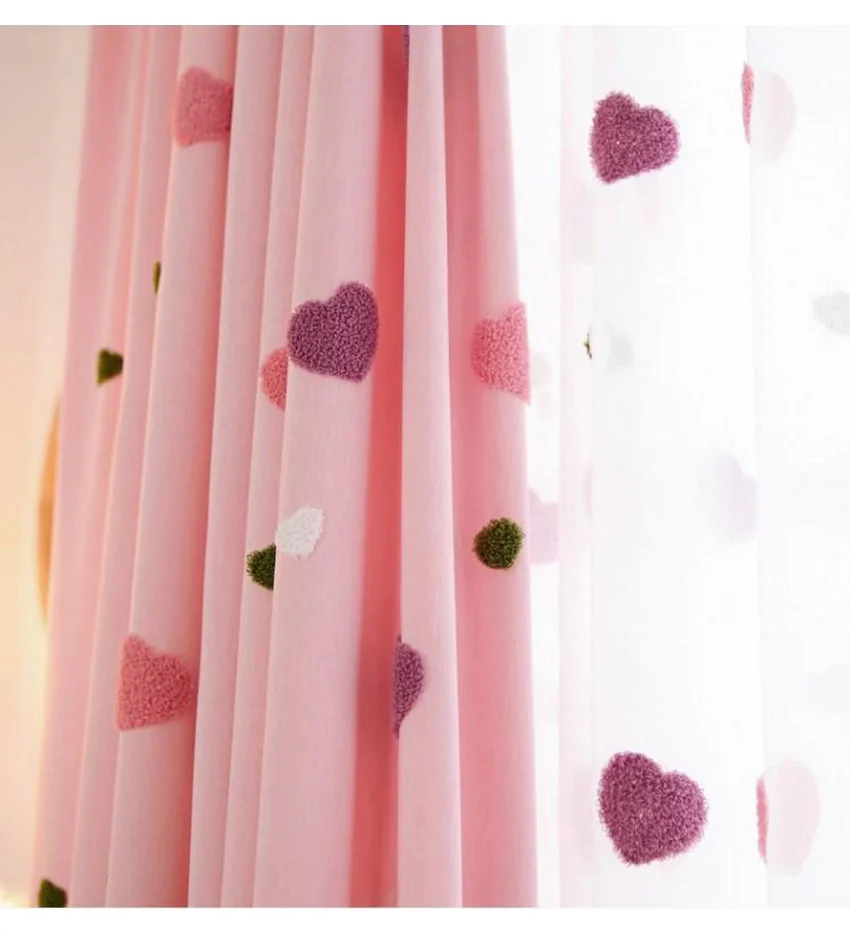 Вышитые шторы в форме сердца для гостиной, розовые шторы для детской комнаты, шторы в форме сердца для девочек, X521#30