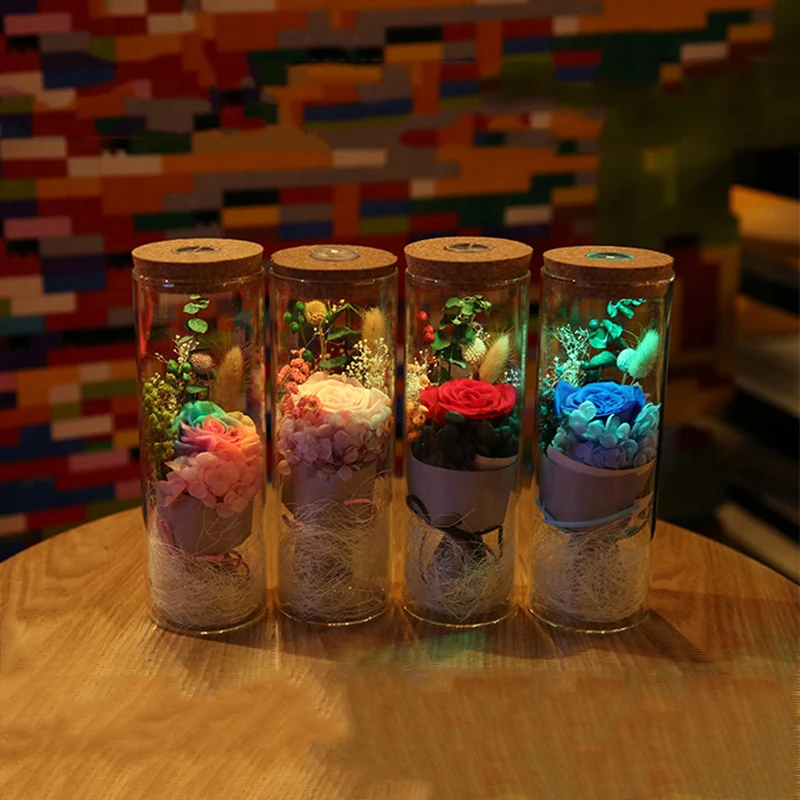 JAROWN 영원한 꽃 소원 병 비누 장미 다채로운 빛나는 크리 에이 티브 유리 병 크리스마스 선물 웨딩 파티 장식 (20)