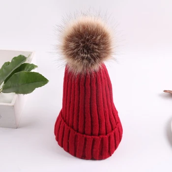 

Women Girls Winter Knitted Beanie Hat Fluffy Pompom Ball Cuffed Skull Cap Solid