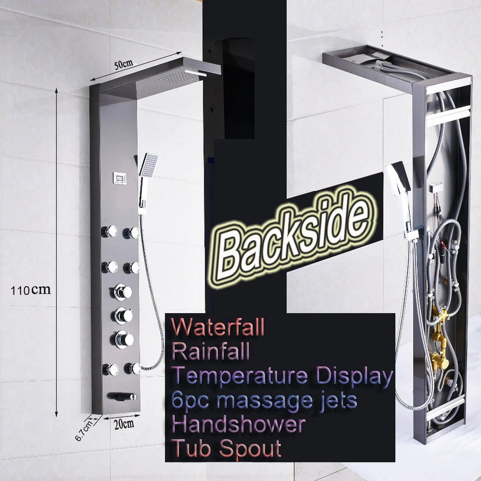 Waterfall 6pc Massage Jets Rain Shower Column Thermostatic Mixer