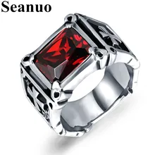 Seanuo большое кристаллическое кольцо для мужчин из нержавеющей стали кольцо с крестом черные и красные кольца Панк Мода кольцо с полудрагоценным камнем оптом