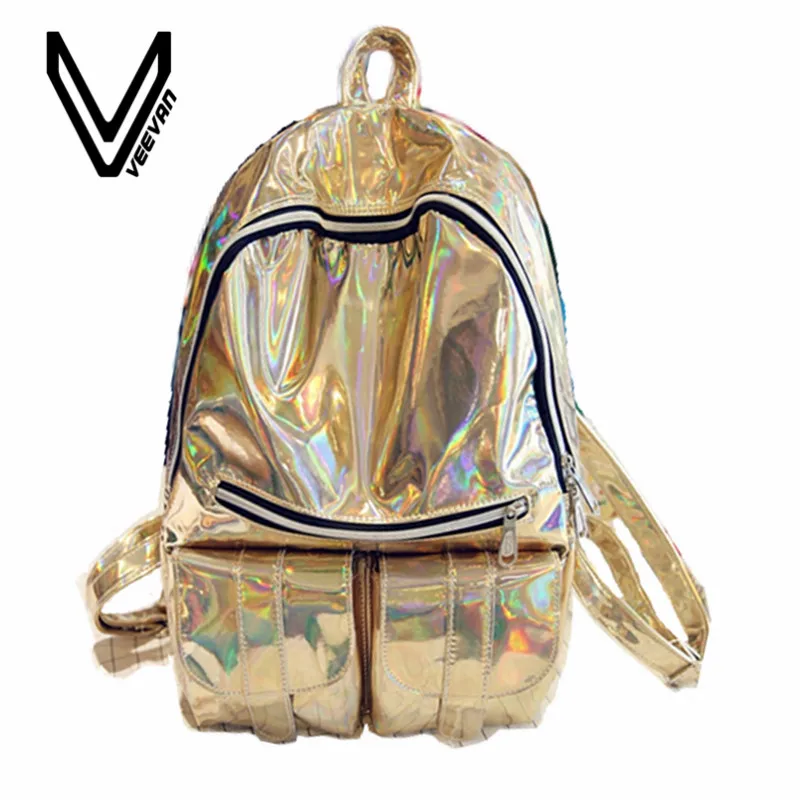 The best gift of 2017 new silver holographic laser backpack PU Backpack Bag fashion color multi