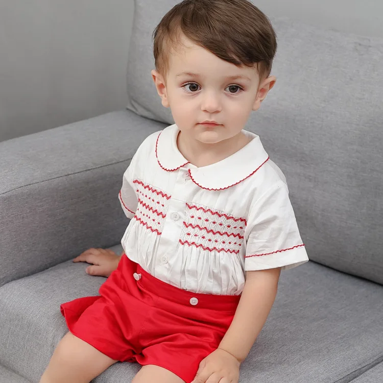 Коллекция года, Новое поступление, летняя одежда на крещение мальчика хлопковая качественная рубашка принца+ шорты комплект из двух предметов, Высококачественная детская одежда, G520
