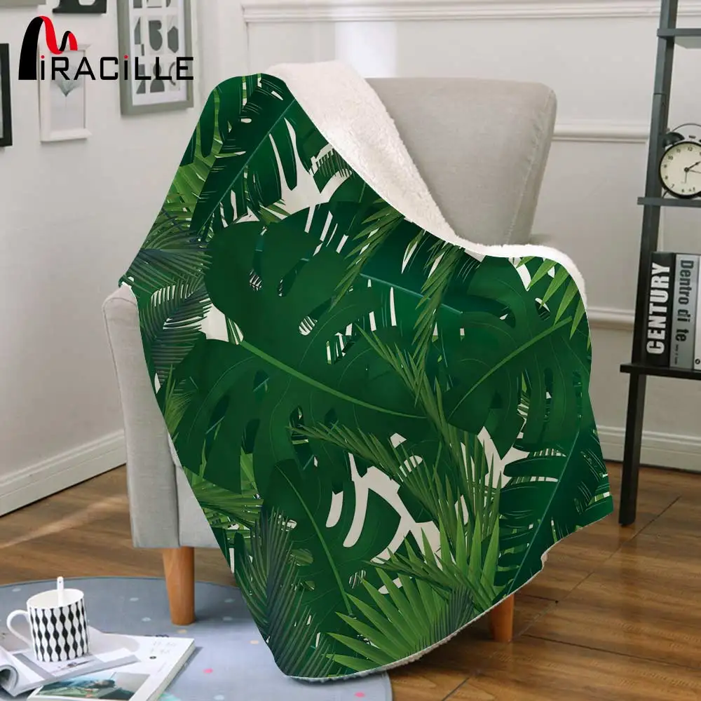 Miracille Tropical Leaf Fleece Blanket Super Soft Cozy Sheep Blankets