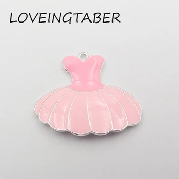 

Newest 44mm*36mm 10pcs /lot Full Enamel Pink Ballet Skirt Pendant For Kids Neckalce Making
