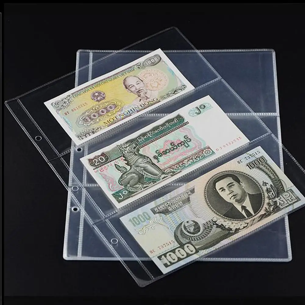 

10Pcs/set Money Banknote Paper Money Album Page Collecting Holder Sleeves 3-slot Loose Leaf Sheet Money Album Protection