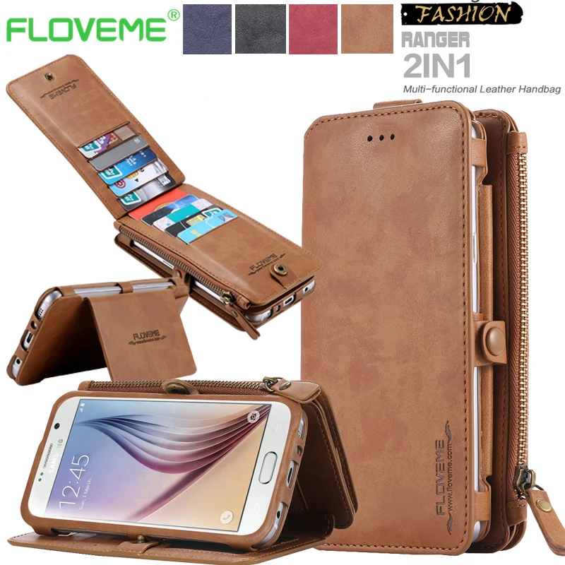 Wallet Case for Galaxy S9 Plus Vintage Folded Multi Functional 2 in 1 Flip Leather Cases Samsung S8 S7 S6 Edge | Мобильные телефоны