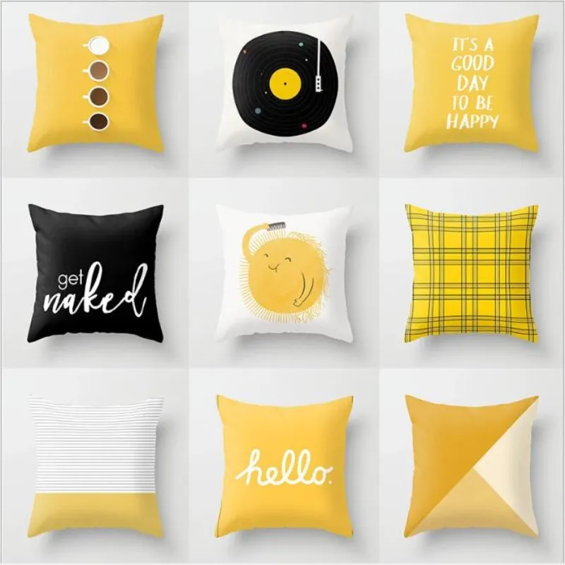 

Polyester Yellow Series Cushion Cover Flowers Geometric Pattern Pillow Case Office Car Sofa Bed Home Decorative Throw Pillowcase