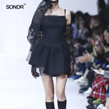 Sondr 2019 летнее Новое дизайнерское тонкое черное платье из