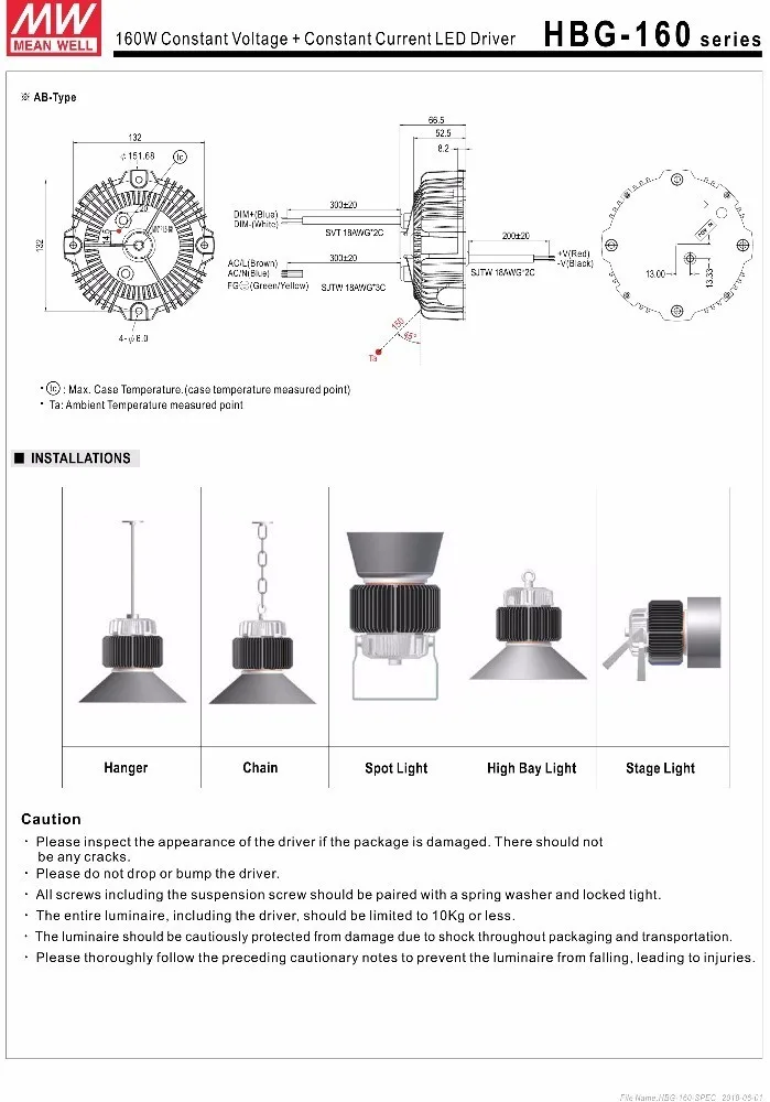 Meanwell постоянного тока светодиодный драйвер HBG-160-60 156 Вт 2.6A 60 В PFC светодиодный источника питания 3 в 1 приглушить DALI IP67 IP65