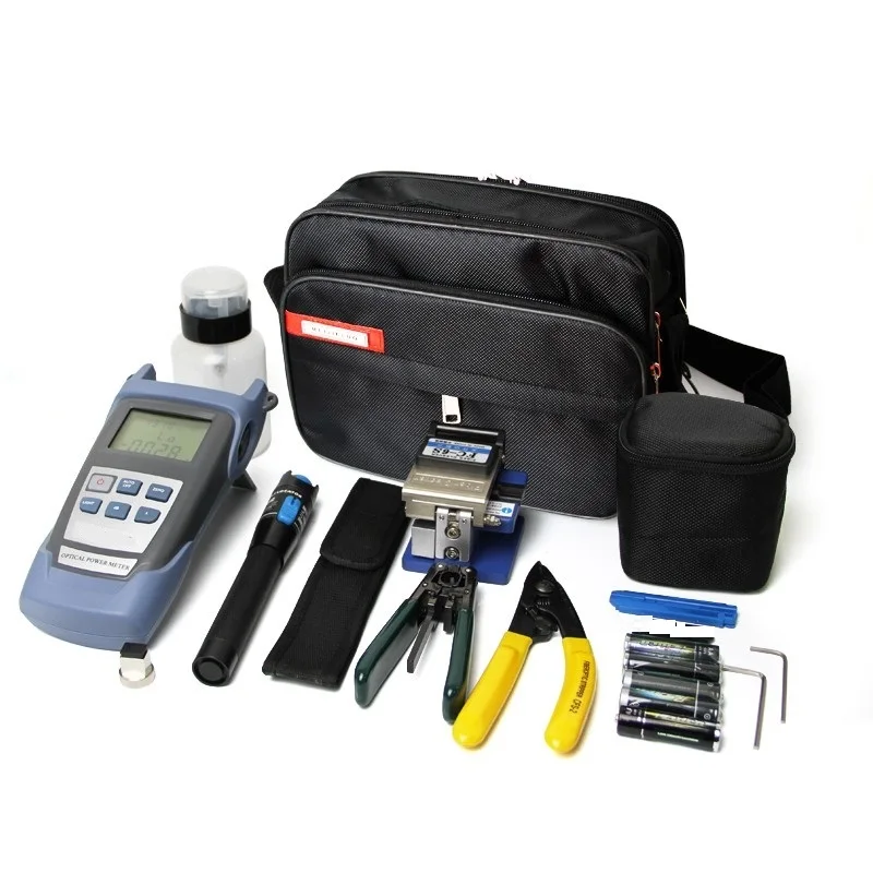 

8 In 1 Fiber Optic FTTH Tool Kit with FC-6S Fiber Cleaver and Optical Power Meter 5km Visual Fault Locator Wire stripper