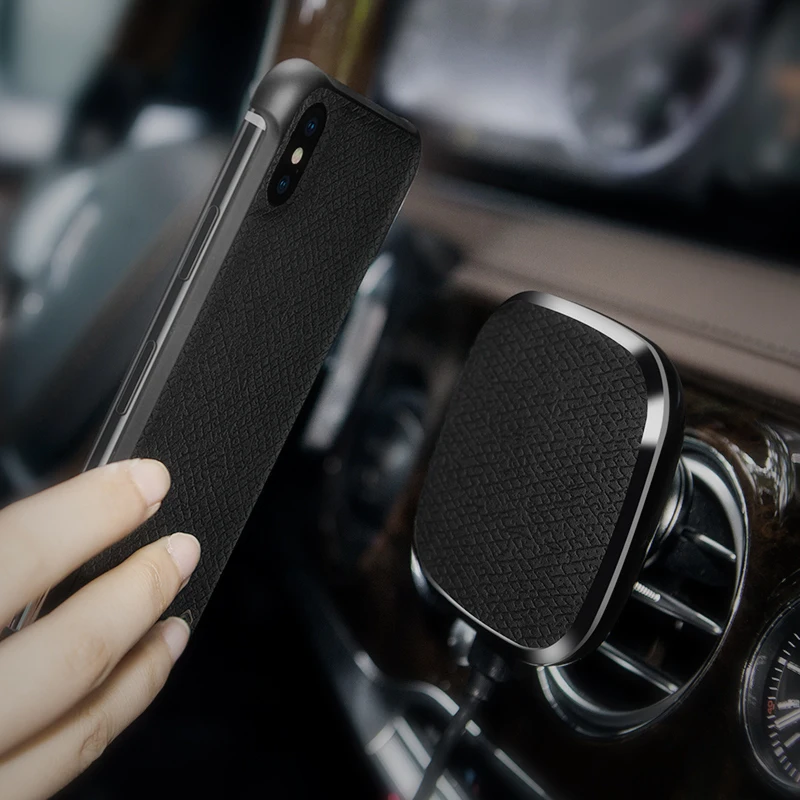 

NILLKIN Car Magnetic Qi Wireless Charger Leather Set For iphone X Air Vent Mount Pad charger For iPhone X with phone case