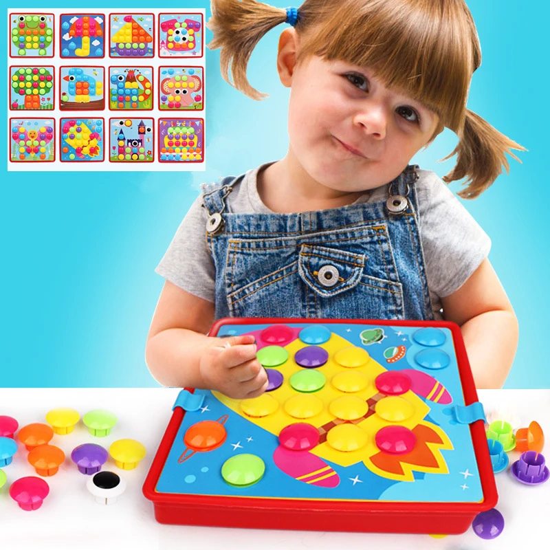 Educational 3D Puzzles Toys For Children Composite Picture Puzzle Game Creative Mosaic Mushroom Nail Kit Toys For Kids Baby