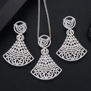 

SisCathy New Trendy Women Jewelry Set Charm Fashion Cubic Zirconia Big Pendant Necklace/Errings Wedding India Bridal Jewelry Set