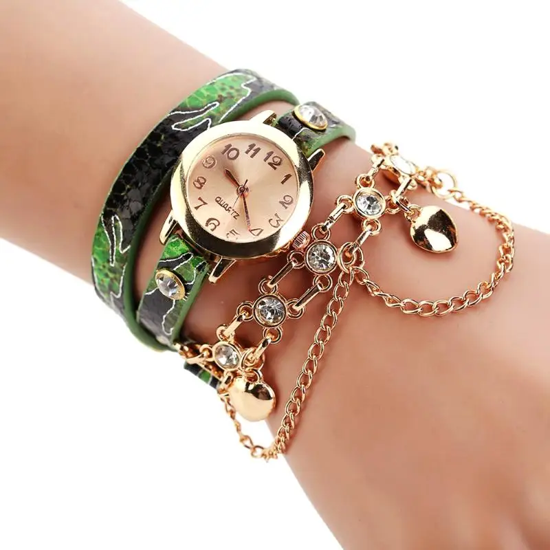 Мода 2018 часы-браслет Для женщин кулон сердце золотые часы для девочек Наручные Часы relogio feminino; bayan saat