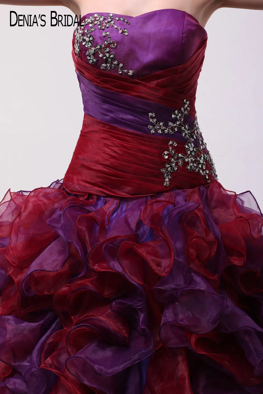 Реальные фотографии без бретелек декольте мяч-платье Фиолетовый Красный Вечерние платья с бисером рукавов длиной до пола Длина длинные
