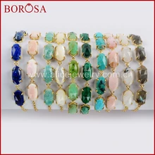 BOROSA 2 шт. цвета: золотистый, Цвет коготь шестиугольник пять натуральный мульти-вид камень браслет с граненными элементами ювелирные изделия Лабрадорит Браслет Druzy ZG0335