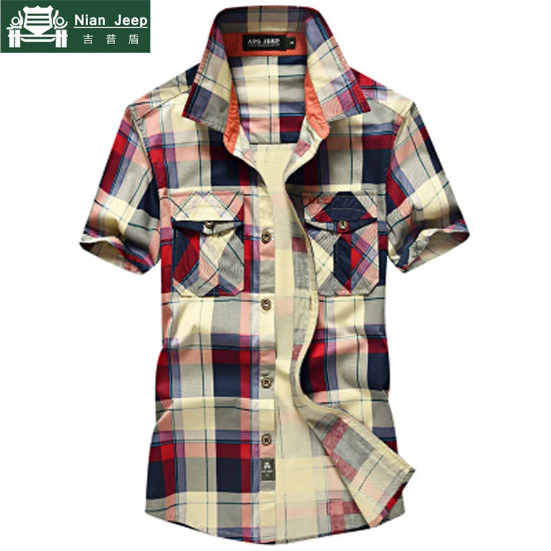 NIANJEEP 2018 Summer Casual Plaid Short Sleeves Shirts Men