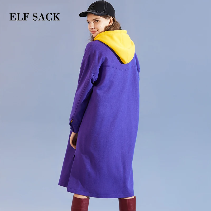 ELFSACK, новинка, зимнее женское Шерстяное Пальто, элегантное, плотное, OL, отложной воротник, шерстяная верхняя одежда, Длинная шерстяная куртка, однотонная, женская верхняя одежда