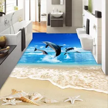 Пользовательские 3D Пол обои пляж в виде ракушек, морских звезд Дельфин гостиная напольная наклейка для ванной декор самоклеющиеся Настенные обои