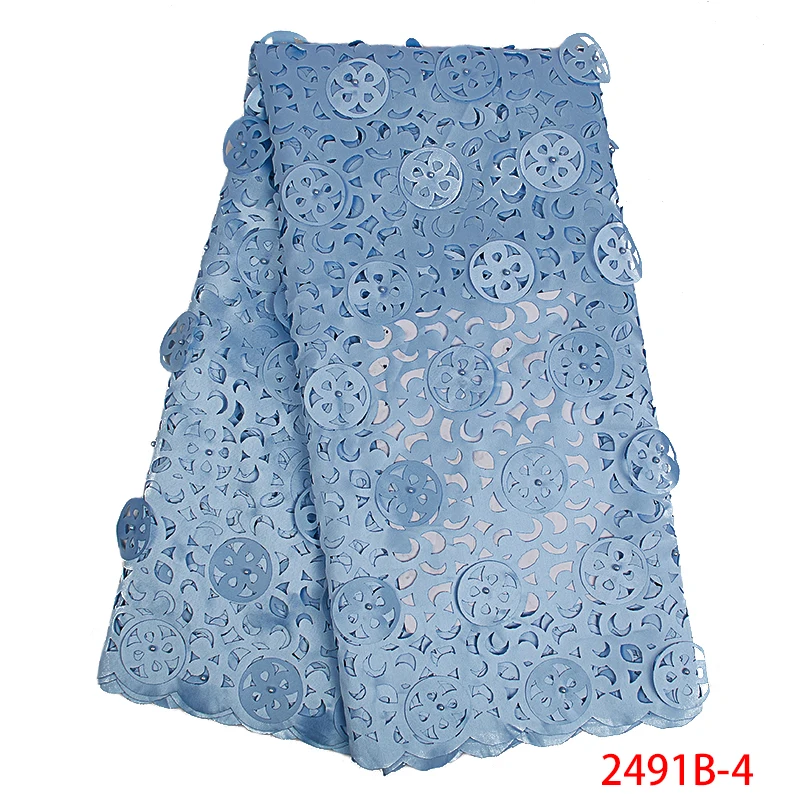 

Latest High Quality Nigerian Lace Fabrics African Lace Materials with Beads Laser Cut Lace Fabric for Women Dress APW2491B-1