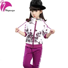 New Brand 2017 Baby Girls Sets Cotton Spring Autumn Fashion Foral Print Sports 2 Pieces Long