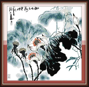 

Lotus in the rain Printed on Canvas DMC Counted Chinese Cross Stitch Kits printed Cross-stitch set Embroidery Needlework