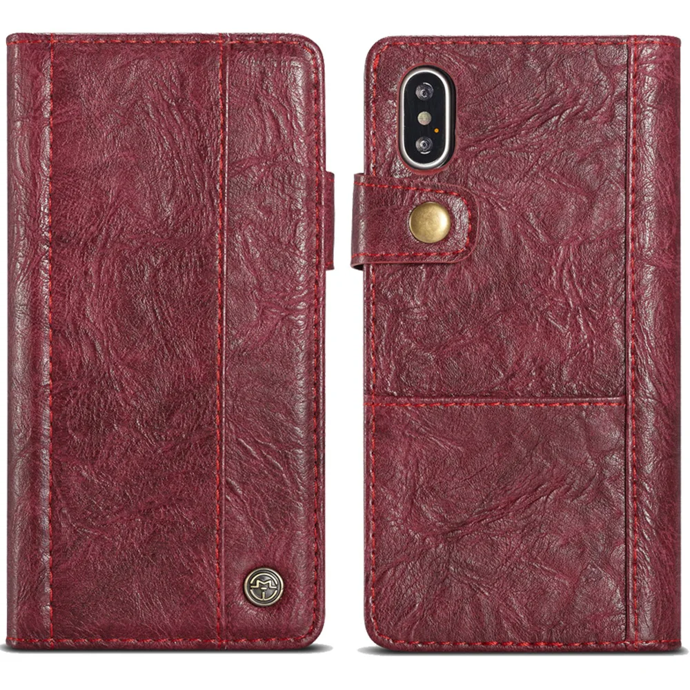 

4 Colors Walllet Case For iPhone X XR XS MAX Phone Pouch Bags Card Pocket Magnetic Button Flip Cover Free Shipping