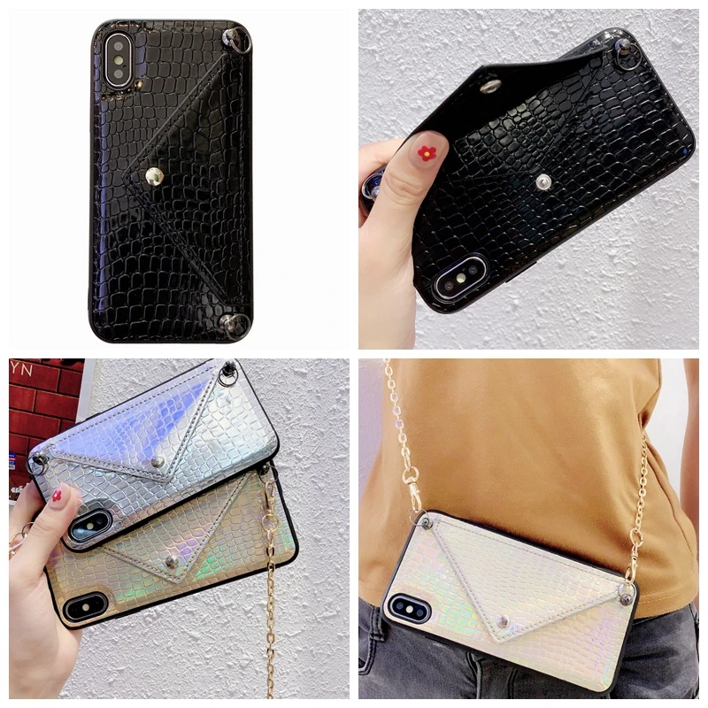 

Business Leather for iPhone Credit Card Case 7plus X XS Max Mobile Phone Shell with Metal Should Chain Xi 8 Xr for i Phone Cover