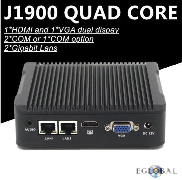 Eglobal низкая стоимость встроенный, без вентилятора мини ПК Celeron quad core J1900 2 LAN 2 RS232 COM Linux pfsense миникомпьютер промышленный