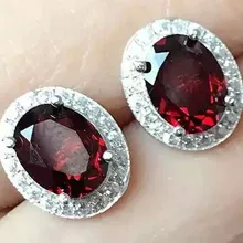 Гранатовые серьги-гвоздики,, натуральный настоящий гранат, серебро 925 пробы для мужчин или женщин, 2,1 карат* 2 шт, gemtone# X18090303