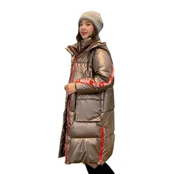2019 Новый Большие размеры зимние парки Для женщин модная пуховая хлопковая куртка с капюшоном Глянцевая длинное пальто Женская плотная