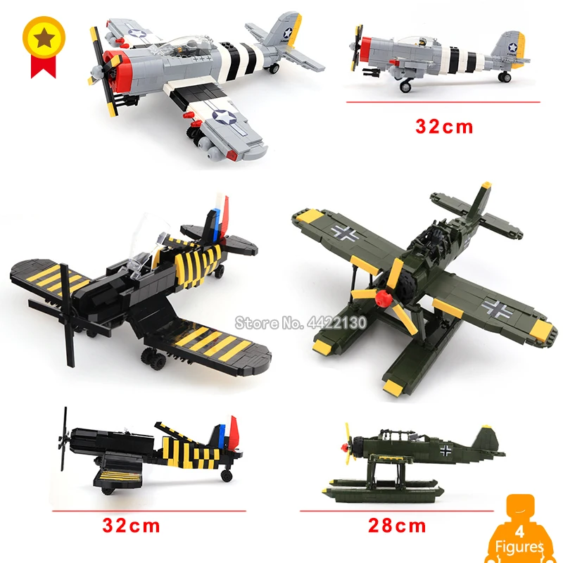 

Germany US water reconnaissance aircraft AR196 piston carrier fighter F4U excellent fighter P-47compatible legoinglys blocks toy