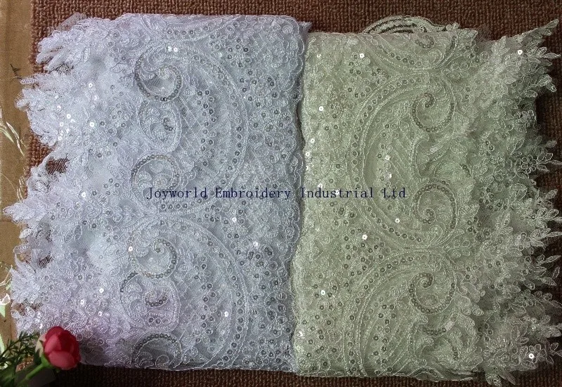 Свадебная кружевная ткань, Свадебное кружево, аппликация, кайма, белая, 1 ярд, 3D цветок, расшитая блестками Ткань для шитья, кружевная отделка