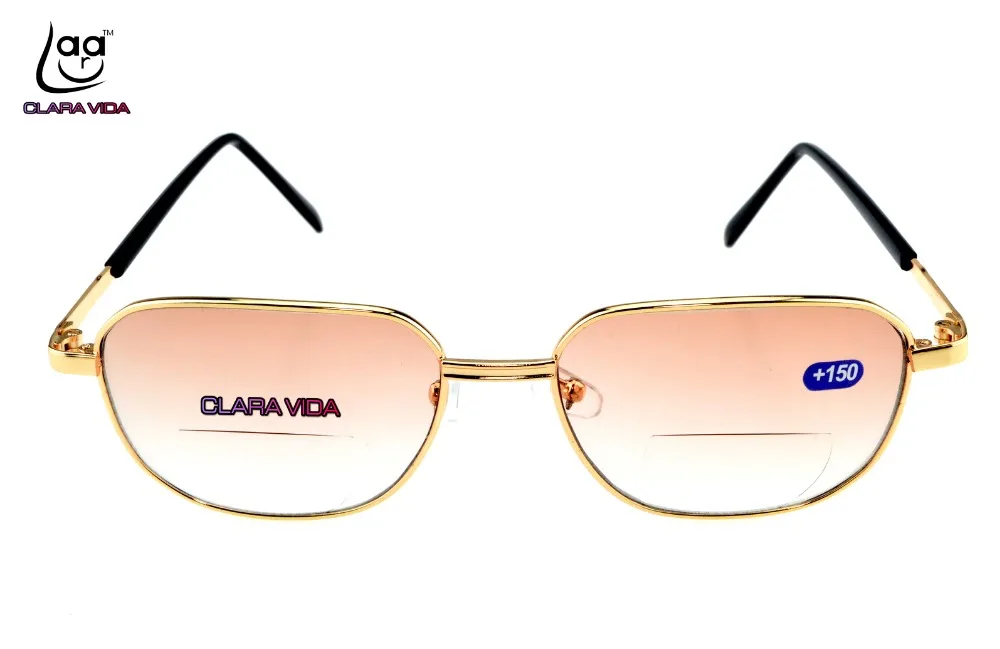 = CLARA VIDA = две пары полный обод бифокальный коричневые линзы в золотистой оправе на рядом или далеко мужские и женские очки для чтения+ 1,0+ 1,5+ 2,0+ 2,5+ 3,0+ 3,5+ 4,0