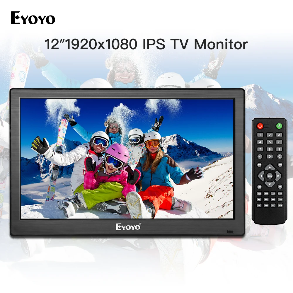 

Eyoyo 12 inch 1920x1080 IPS LCD Screen Display HDMI TV Monitor, Portable Kitchen TV with HDMI/VGA/AV/USB Input & Remote Control