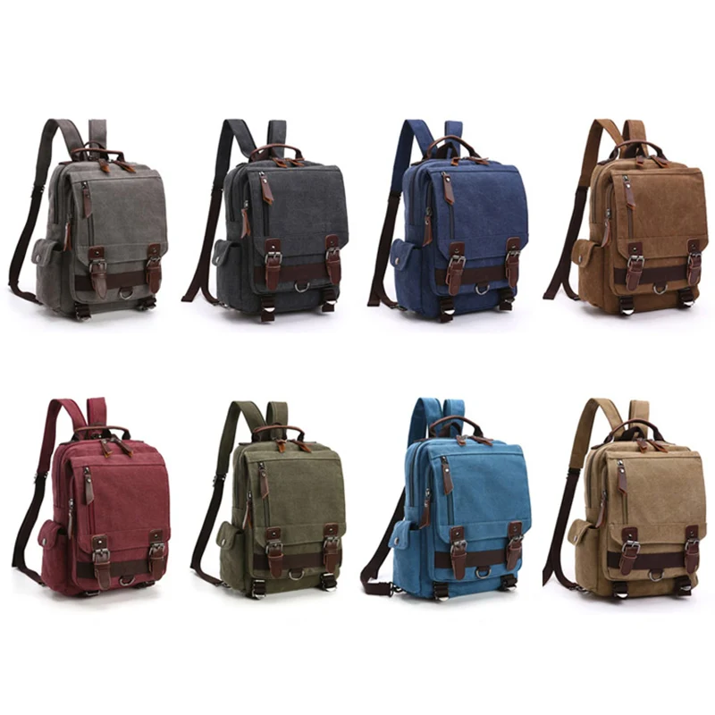 

2019 vintage Men Unisex Canvas Retro Leather Military Backpack Shoulder Sling Bag Teenager School Bag Travel Hiking Rucksack