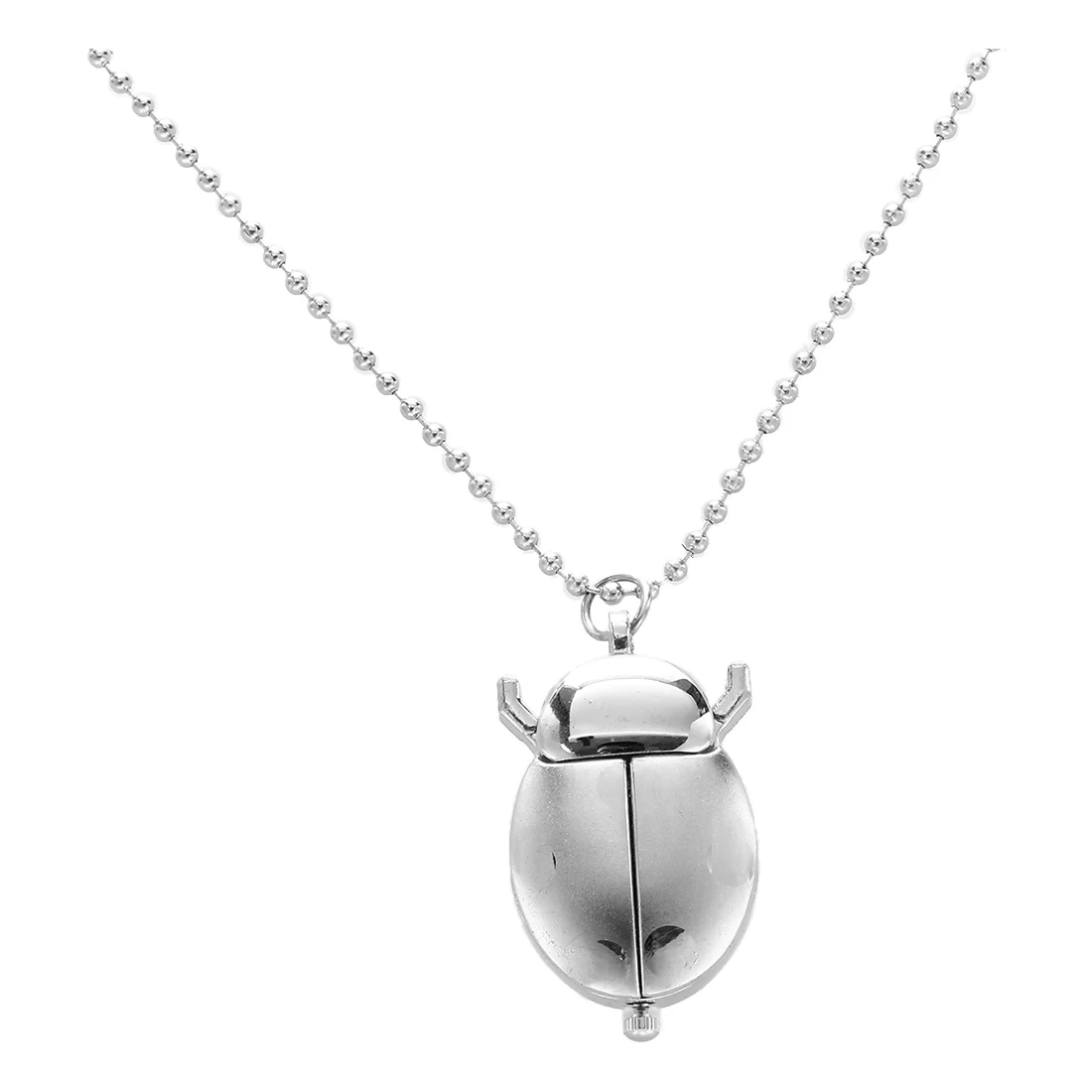

Silver Pocket Watch Necklace Ladybug Openings