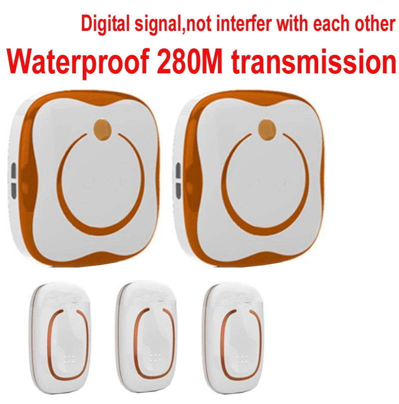 Кольцо комплекты 3 излучателей + 2 приемники колокольчик наборы Водонепроницаемый 280 м работает беспроводной дверной звонок, беспроводной
