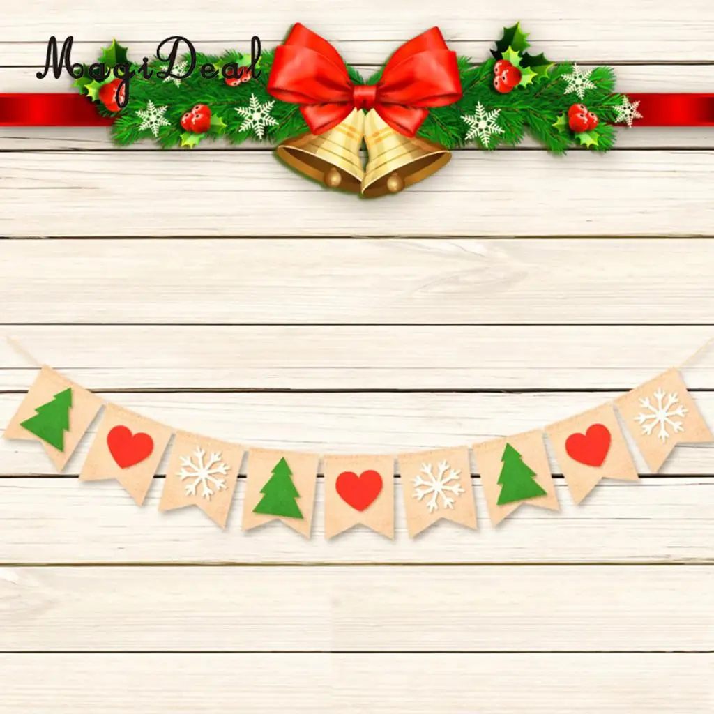 fityle Christmas Tree Heart Snowflake Burlap Linen Banner Garland Decoration Props