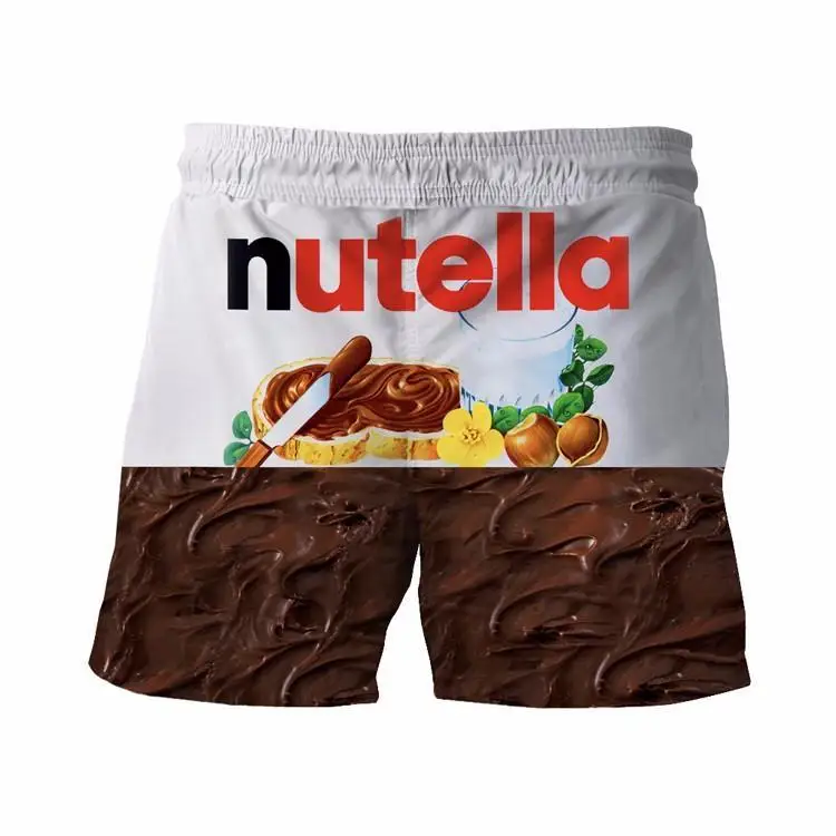 Летние мужские пляжные шорты 2018 восхитительный nutella 3D принт модные бермуды для
