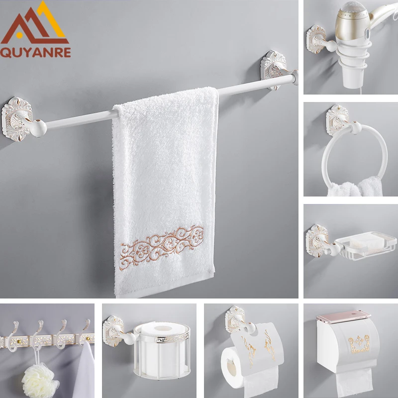 Quyanre European White Carved Gold Bathroom Hardware Set ...